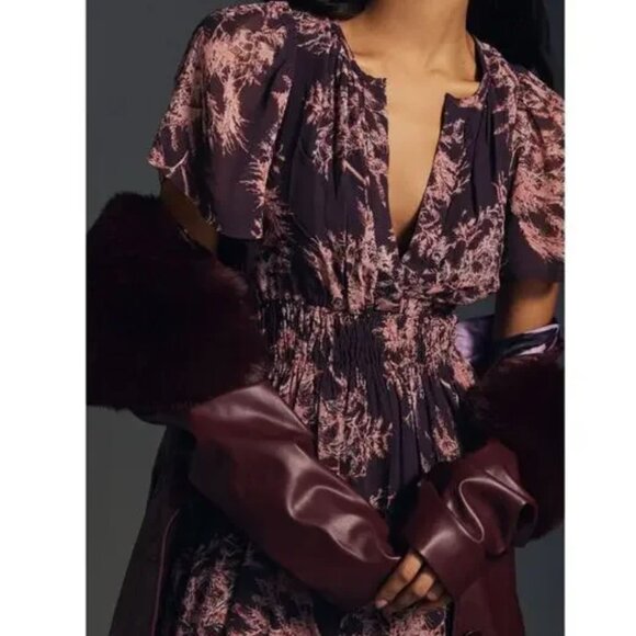 Anthropologie The Somerset Purple Floral Chiffon Maxi Dress Trad Wife Dress 2X - Picture 3 of 12